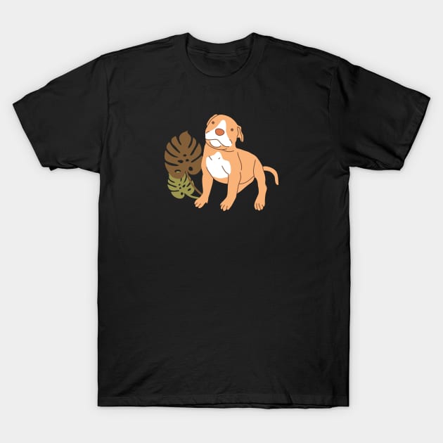 Pit Bull puppy and plants T-Shirt by Wlaurence